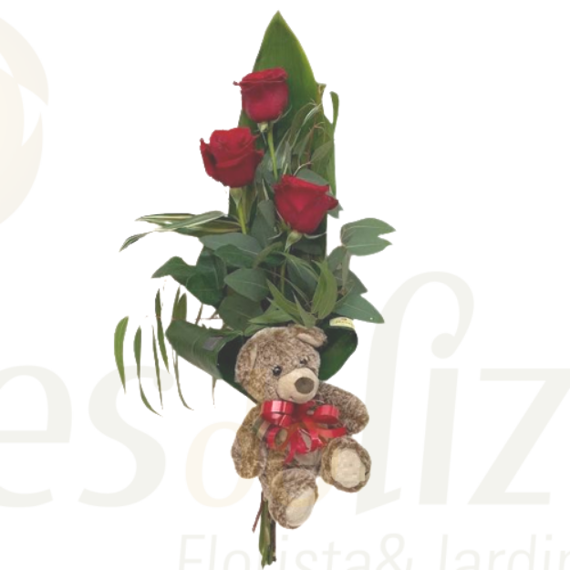 Image de 3 Rosas Vermelhas + Urso de Peluche