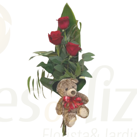 Imagem de PACK 3 Rosas Vermelhas + Urso de Peluche
