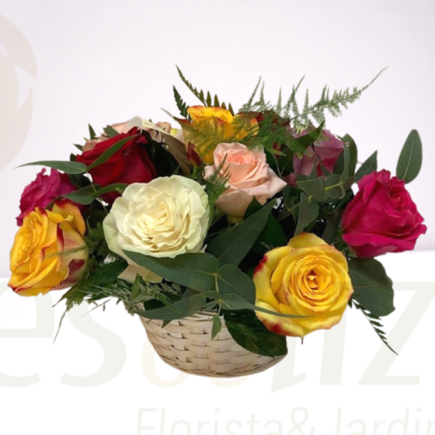 Picture of Basket Assorted Colors Roses 12